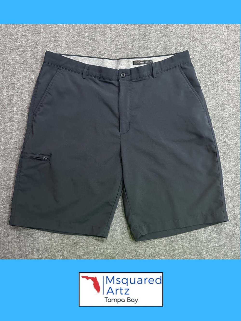 Greg Norman Men's Black Performance Golf Shorts Size 38 Stretch Zip Pocket